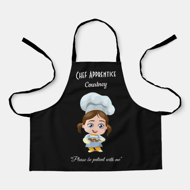 Tablier Cute fille Chef Apprentice Noir (Recto)