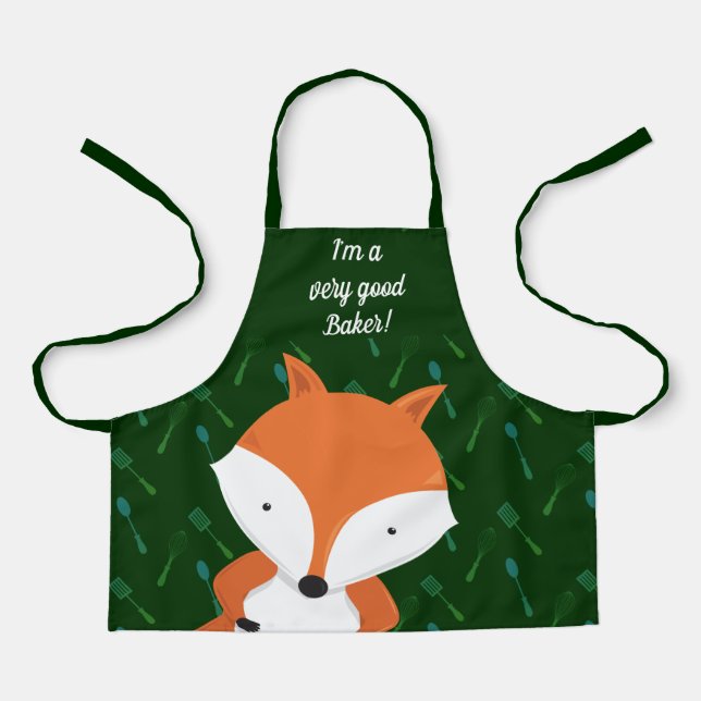Tablier Cute Fox Green Baker Apron (Recto)