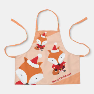 Tablier Cute Fox Père Noël Orange Joyeux Noël Apron