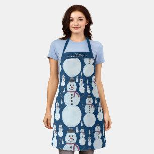 Tablier Cute Frosty Blue Snowman Aquarelle Nom du Motif