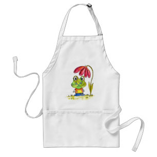 Tablier Cute grenouille blanche Whimsical sous une fleur r