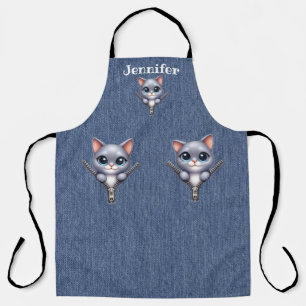 Tablier Cute Gris Rose Nosé Chat Tout-En-Dessus Imprimé Ta