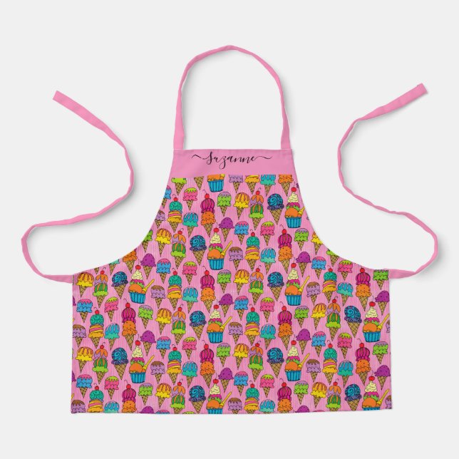 Tablier Cute Ice Cream Cones Pink Dessert Motif Ajouter un (Recto)