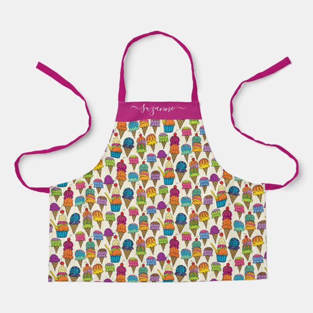 Tablier Cute Ice Cream Cones White Dessert Nom du Motif (Recto)