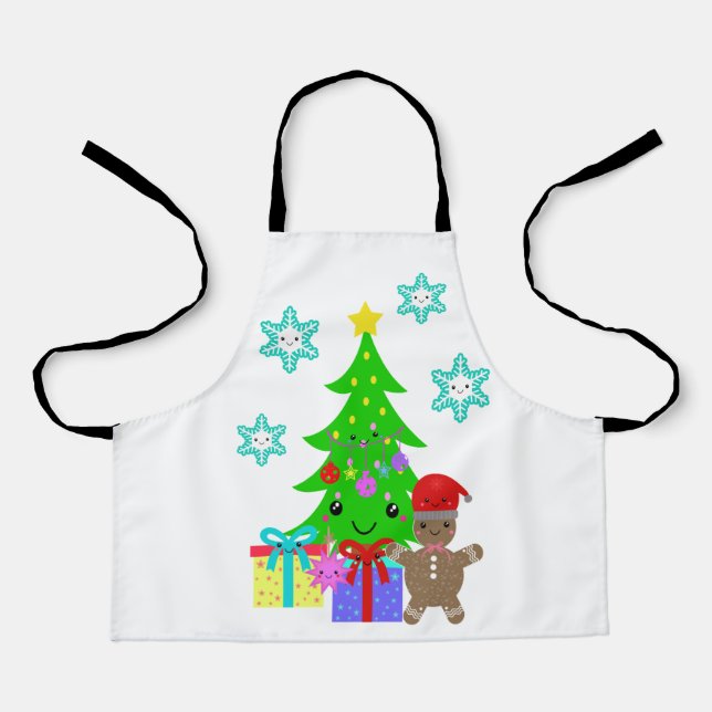 Tablier Cute Kawaii Face Arbre de Noël Scène, ZSSD (Recto)