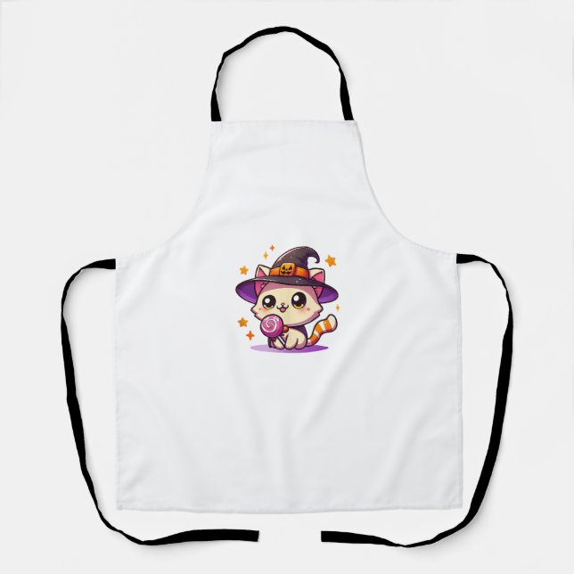Tablier Cute Kawaii Halloween Chat Sorcière Costume fête A (Recto)