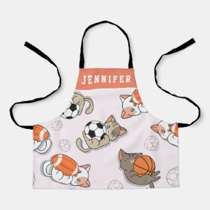 Tablier Cute Kawaii Kittens & Sports Balls Filles Nom Enfa