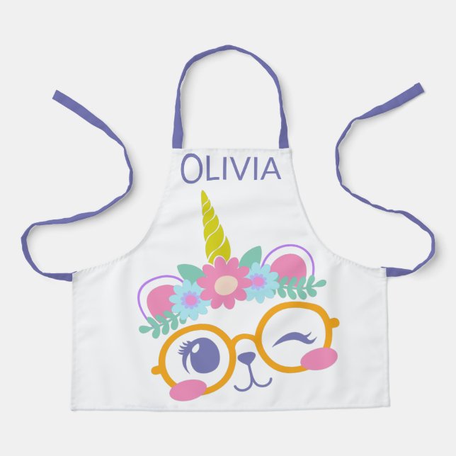 Tablier Cute Kawaii Ours Unicorne Visage avec Couronne Fle (Recto)