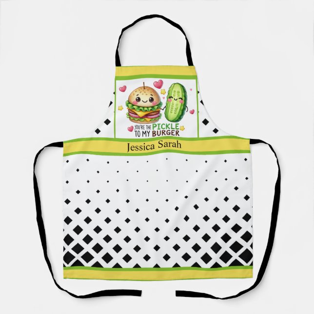 Tablier Cute Kawaii Pickles et Burgers (Recto)