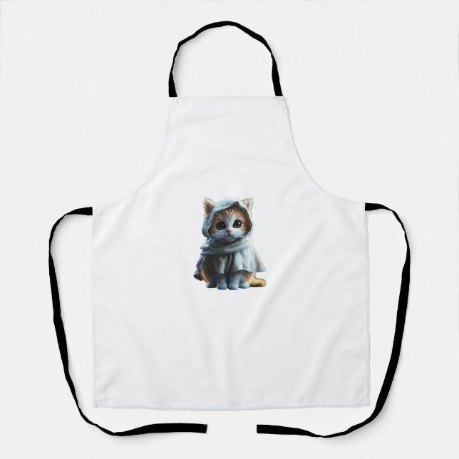Tablier Cute Kitten en costume fantôme - Halloween Cuiness (Recto)