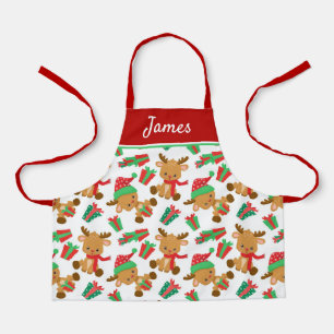 Tablier Cute Modern Christmas Reindeer Nom personnalisé