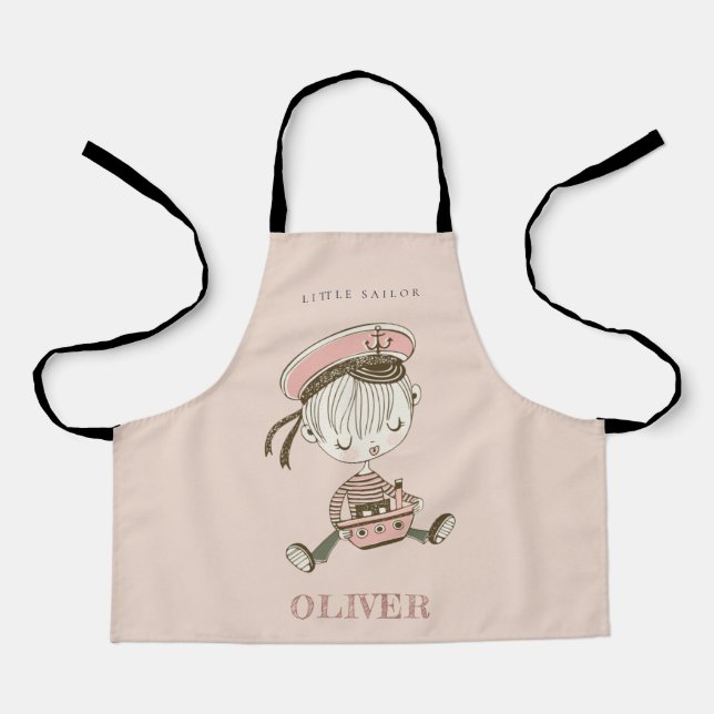 Tablier Cute Moderne Blush Rose Girl Petit marin Nautique (Recto)