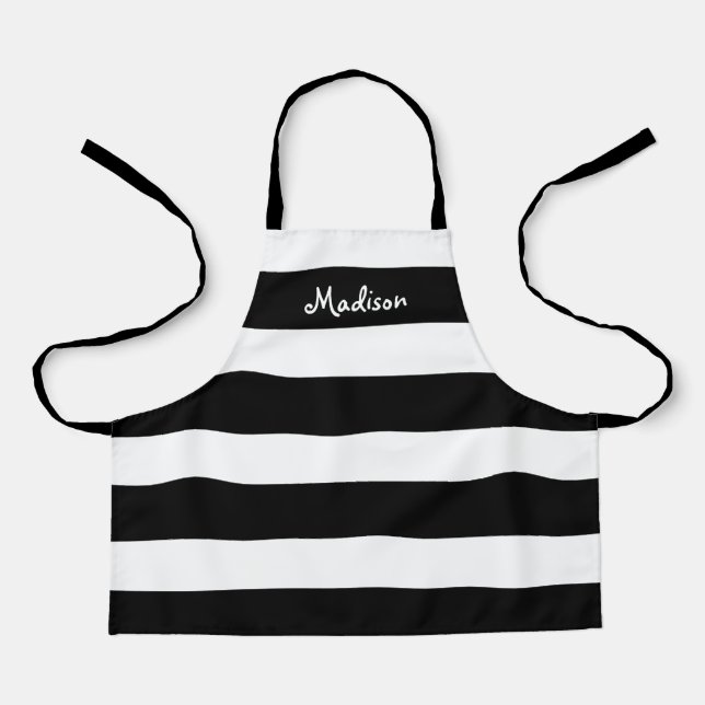 Tablier Cute Noir et Blanc rayé Enfants Personnalisé (Recto)
