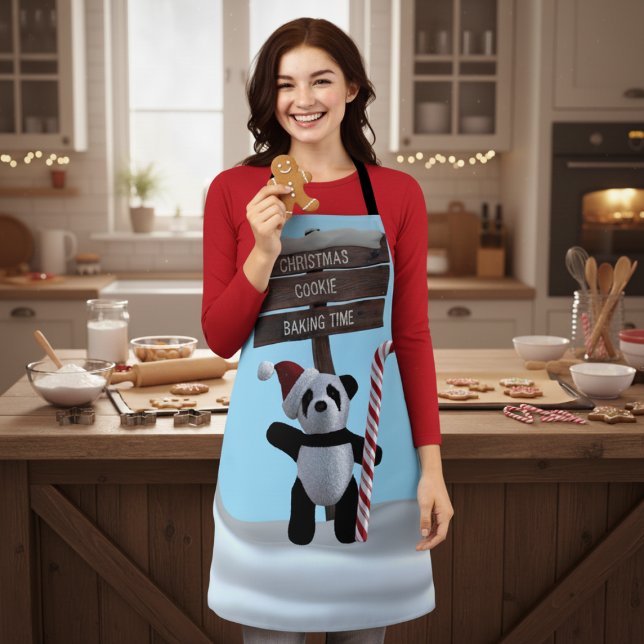 Tablier Cute Panda Christmas Cookie Baking Time Apron (Have fun when baking Christmas cookies in this festive panda apron. )