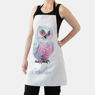 Tablier Cute Pastel Chouette à cartons rose et bleu
