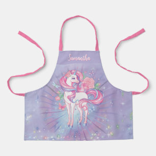 Tablier Cute Personnalisée Unicorne Rose & Butterflies fil