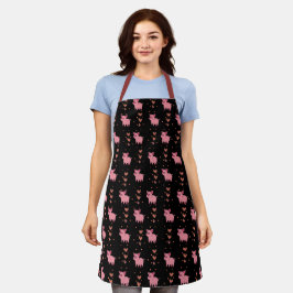 Tablier Cute Pig Piggy Motif avec Coeurs Rose Noir