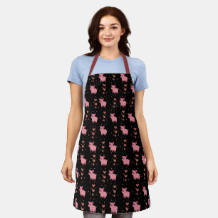 Tablier Cute Pig Piggy Motif avec Coeurs Rose Noir