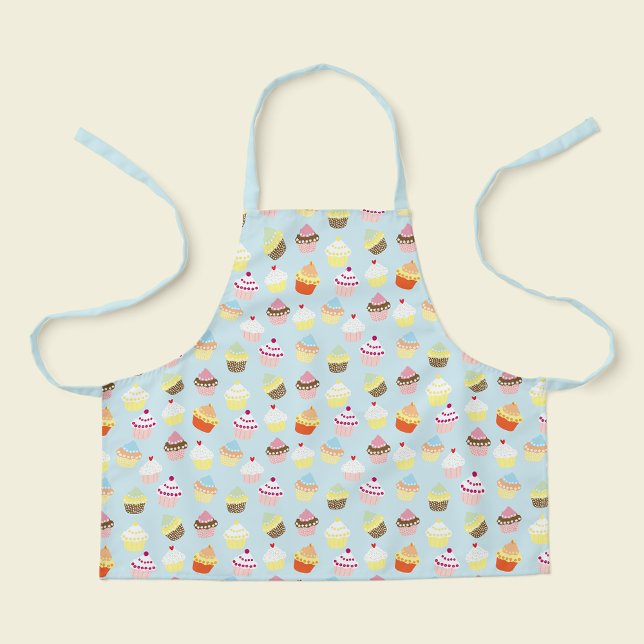 Tablier Cute Poudre Bleu Cupcake Imprimer Enfants (Cute kids apron with a sweet cupcake print.)
