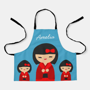 Tablier Cute Red Kokeshi poupées japonaises