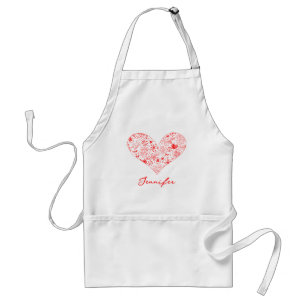 Tablier Cute Red Valentine's Day Floral Heart Nom personna