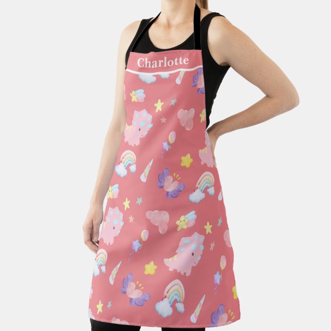 Tablier Cute rose doux dinosaure arc-en-ciel Motif Ajouter (Insitu)
