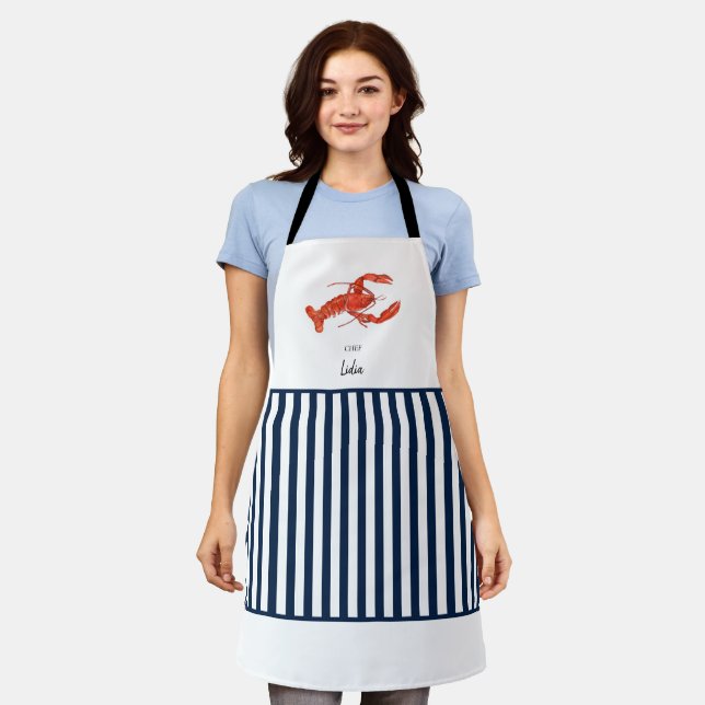 Tablier Cute Rouge blanc & bleu homard Apron (Porté)
