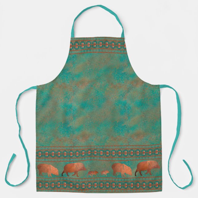 Tablier Cute sud-ouest Javelina Famille Cuivre Turquoise (Recto)