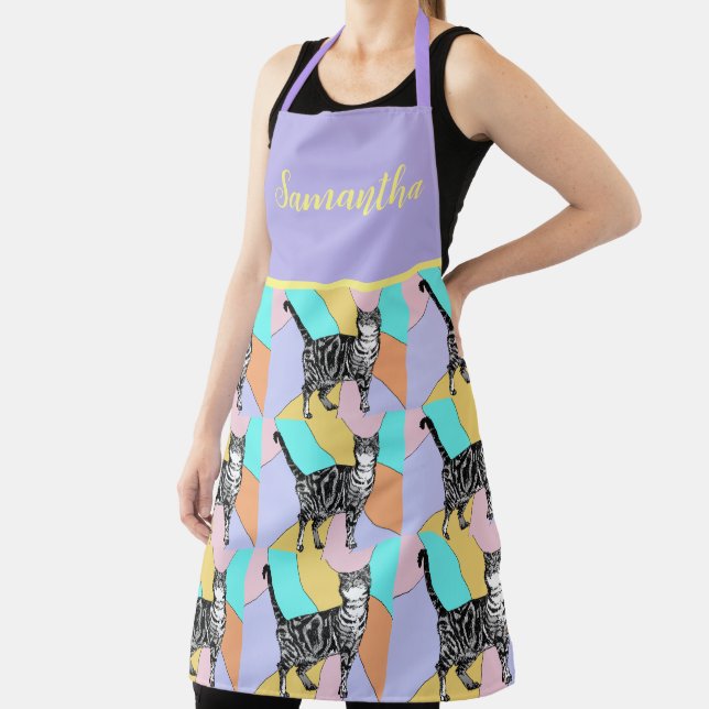 Tablier Cute Tabby Chat Pastel Couleurs Femmes Motifs (Insitu)