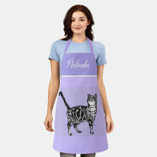Tablier Cute Tabby Chat Pastel violet Lavande Chats Apron