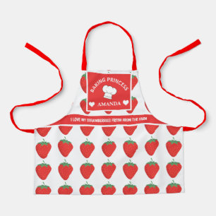 Tablier Cute Trendy White & Red Strawberry Custom Kid's