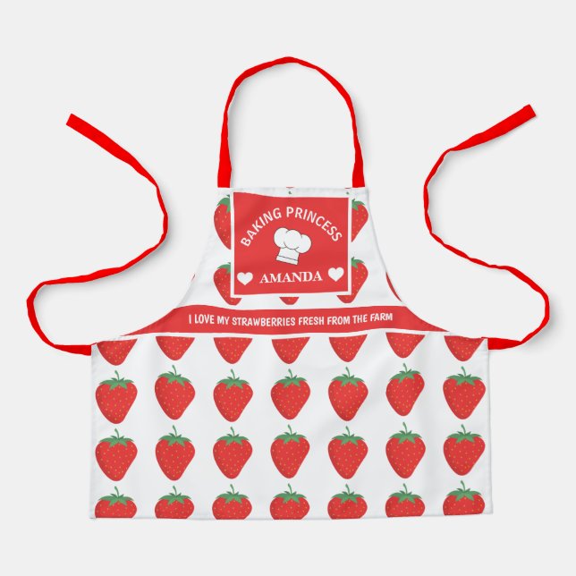 Tablier Cute Trendy White & Red Strawberry Custom Kid's (Recto)