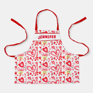 Tablier Cute Valentines Rouge Coeur Rose Nom du Doodle Enf