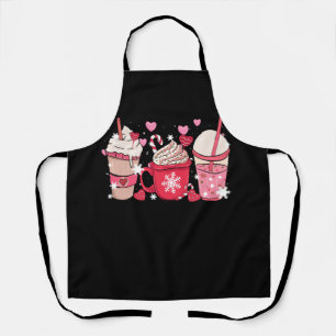 Tablier Cute Xmas Café Rose Et Coupes De Crème Latte Joyeu