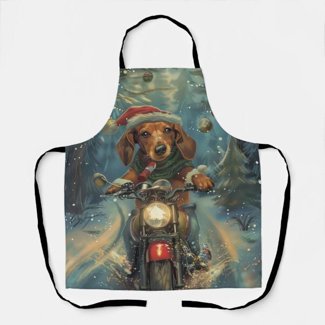 Tablier Dachshund Chien équitation moto Noël (Recto)