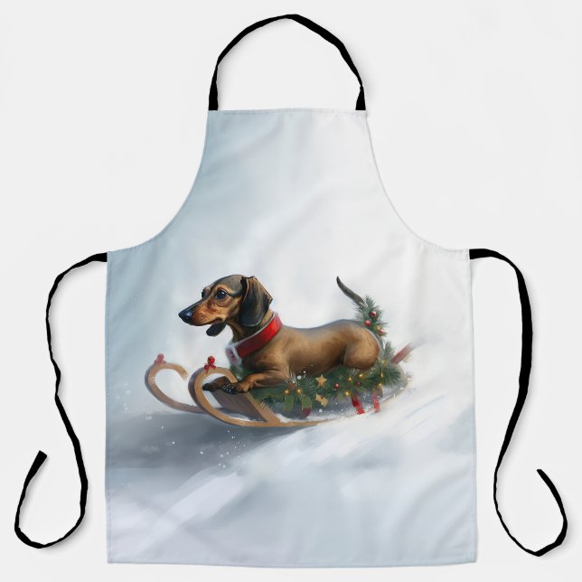 Tablier Dachshund hiver neige de Noël (Recto)