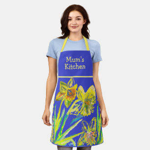 Tablier Daffodil Aquarelle Fleur Abstrait Jaune Bleu