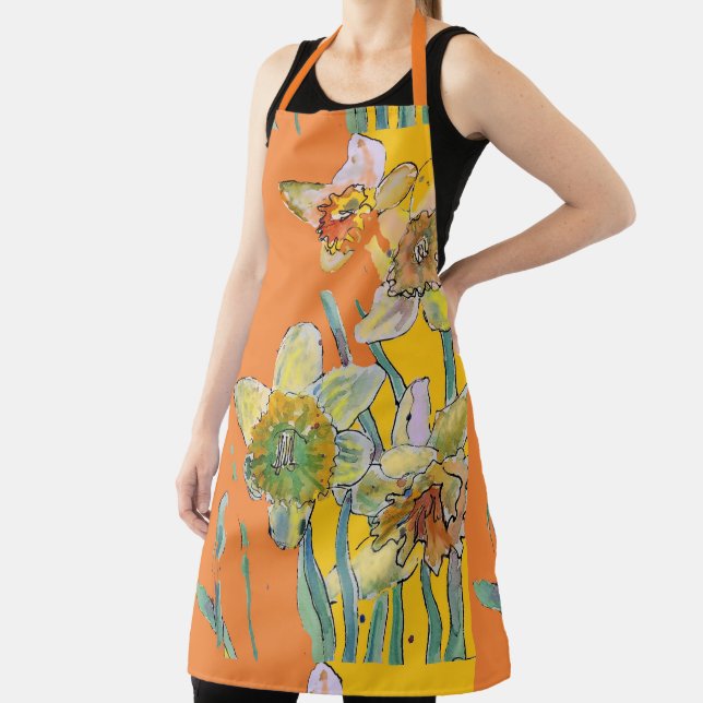 Tablier Daffodil Aquarelle Fleur Orange Floral cuisine (Insitu)