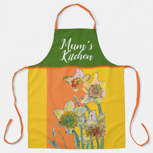 Tablier Daffodil Aquarelle Mums Jaune Orange Cuisine