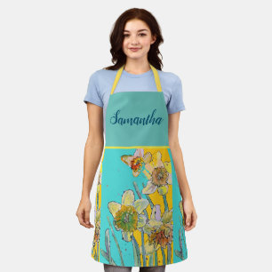 Tablier Daffodique Aquarelle Fleur Jaune Printemps vert