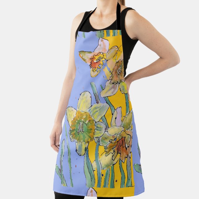 Tablier Daffodique Aquarelle Fleur Lavande floral Apron (Insitu)