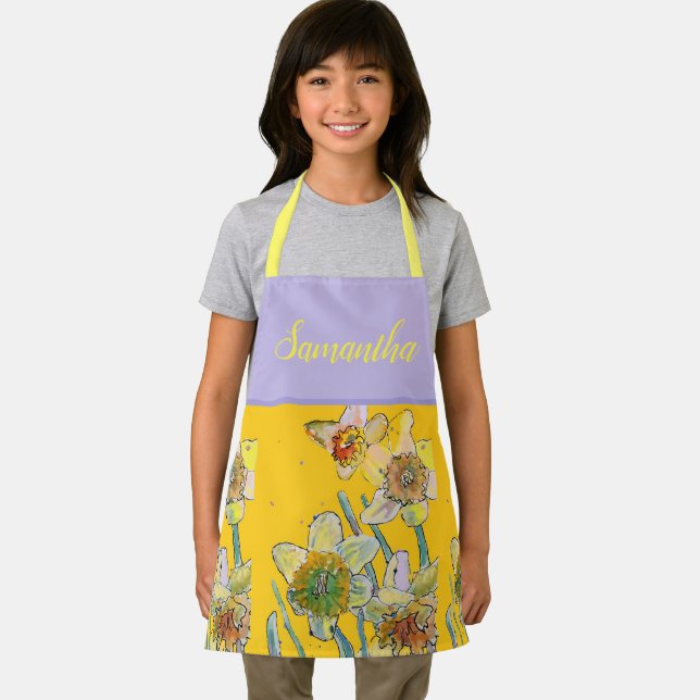 Tablier Daffodique Floral Yellow Spring Flower Motif Enfan (Insitu)