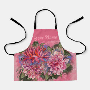 Tablier Dahlias flowers pink watercolor