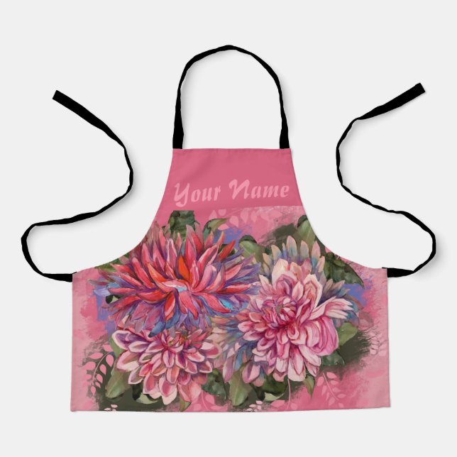Tablier Dahlias flowers pink watercolor (Recto)