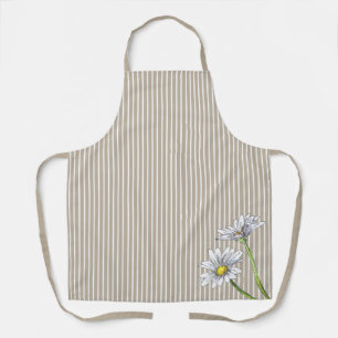 Tablier Daisy Floral Aquarelle Rayée Taupe