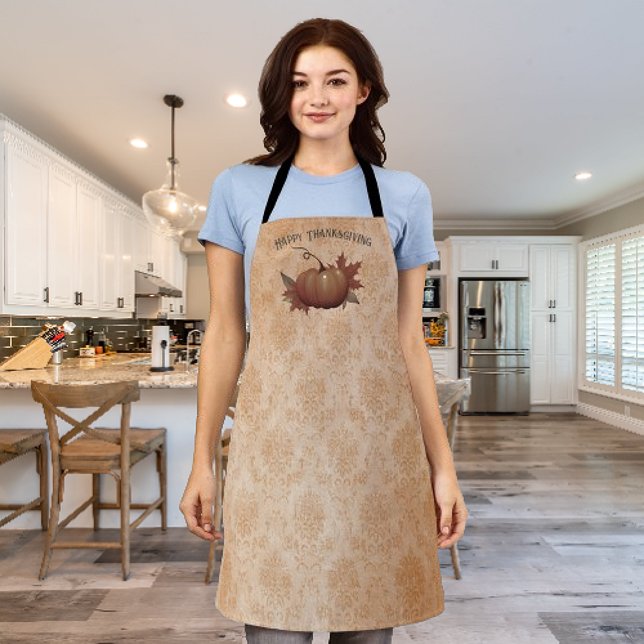 Tablier Damask, Citrouille de Thanksgiving | Orange (Orange Thanksgiving Pumpkin Damask Apron)