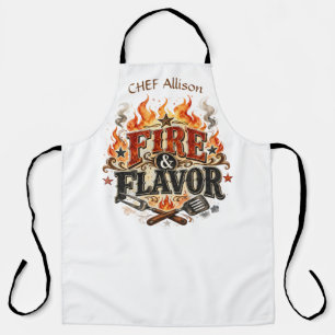 Tablier de BBQ personnalisé Fire & Flavor Nom pe