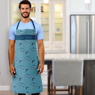 Tablier de chef à motif marlin bleu pour poissons