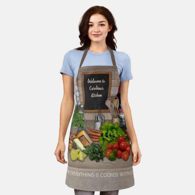Tablier de cuisine avec votre nom sur le tableau d (Porté)
