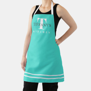 Tablier de cuisine bleu turquoise nom personnalis